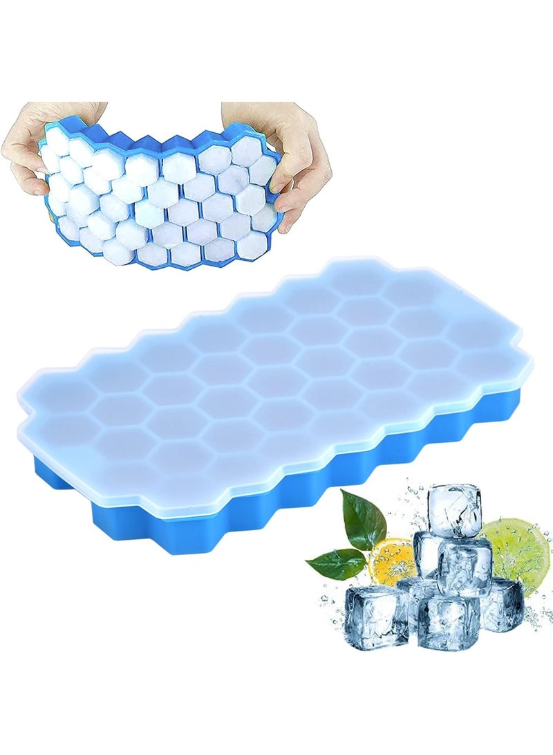 صينية مكعبات ثلج بغطاء، قوالب سيليكون وعبوة واحدة من 37 خلية ثلج، معتمدة من قانون الأغذية والسلع الألمانية، خالية من البيسفينول ايه (متعددة الالوان، عبوة واحدة) - Image 1